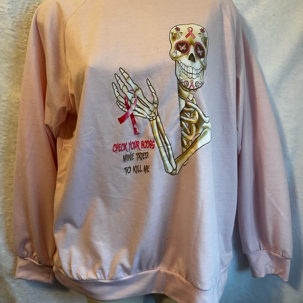 #1262 Breast Cancer Pink Skeleton Graphic Sweatshirt Size Large